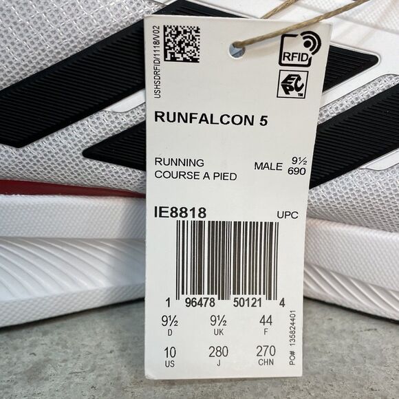 Adidas Runfalcon 5 Men\'s Sz 10 White Black Red Scarlet Jog Walk Shoes IE8818 New
